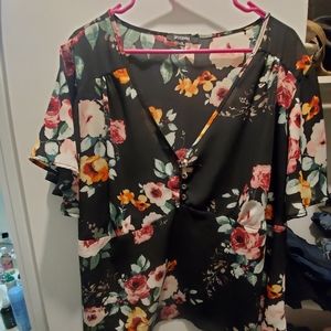Plunge Neck Floral Blouse